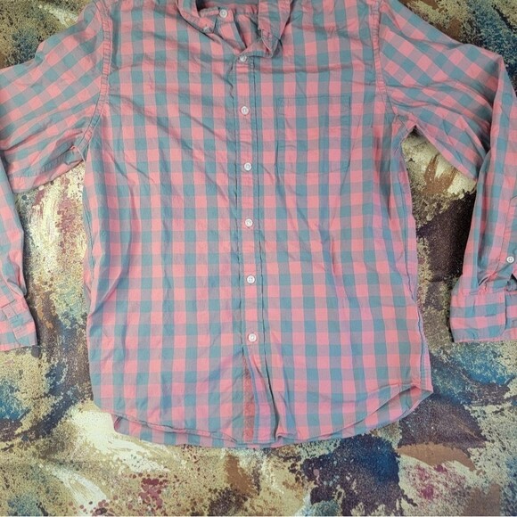 Mens J Crew Mercantile Flex Pink & Green Long Sleeve Shirt MEDIUM/ NICE - Picture 4 of 12